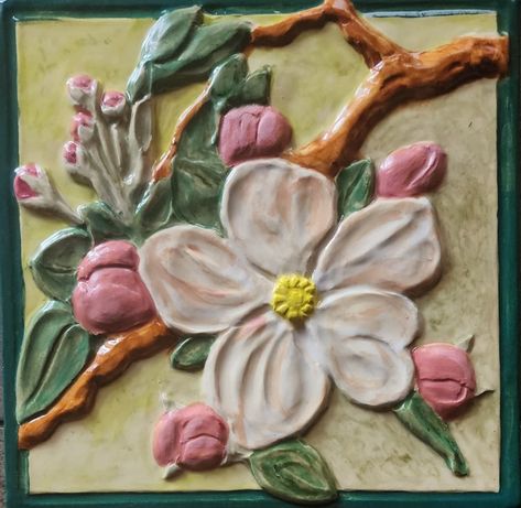 Bas Relief Art, Apple Tree Blossoms, Relief Ceramic, Accent Tiles, Ceramic Art Sculpture, Art Tiles, Flower Tile, Unique Tile, Art Tile