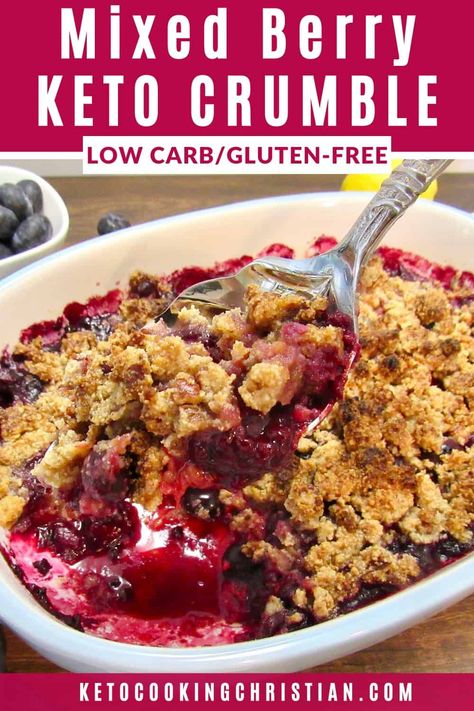 Keto Mixed Berry Crumble A mix of blackberries, blueberries and raspberries baked with a cinnamon streusel like crumble topping! #ketoberrycrumble #ketocobbler #ketoberrycrisp Keto Crumble, Mixed Berry Crumble, Blueberries And Raspberries, Keto Quiche, Berry Crumble, Cinnamon Streusel, Breakfast Low Carb, Boiled Egg Diet Plan, Keto Pancakes