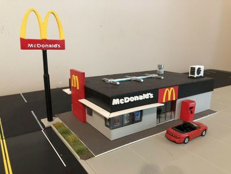 1:87 HO Scale McDonalds Restaurant Scratch-built Building For Diorama Layouts Restaurant Diorama, Mcdonalds Restaurant, Lego Diorama, Ho Scale Buildings, Old License Plates, Mcdonald's Restaurant, Ferrari World, Building Layout, New Ferrari