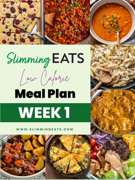 7-day Low Calorie Meal Plan - Week 1 | Slimming Eats Low Calorie Meal Plan, Low Calorie Meal, Curry Chicken And Rice, Printable Food, 7 Day Meal Plan, Calorie Meal Plan, Syn Free, Dinner Plan, Food List