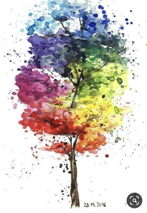 Colorful Tree, Watercolour Inspiration, Watercolor Paintings Easy, Watercolor Flower Art, Painting Ideas On Canvas, Watercolor Trees, Watercolor Art Lessons, Happy Paintings, Rainbow Art