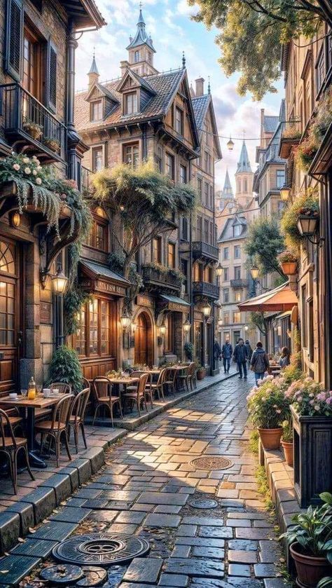 European City Aesthetic, Wattpad Background, Art Gallery Wallpaper, Fantasy City, Flower Art Images, Fantasy Places, Forest House, Beautiful Villages, Jolie Photo