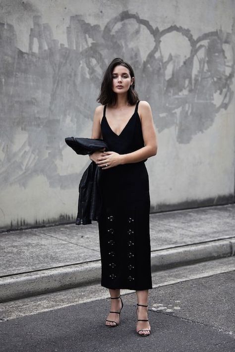 The Perfect Spring Outfit For A Night On The Town All Black Night Out Outfit, Tortoiseshell Jewelry, Minimal Chic Wedding, Black Slip Dress Outfit, Chic Wedding Guest Outfit, Tortoise Jewelry, Harper And Harley, Slip Skirt Outfit, Embellished Midi Skirt