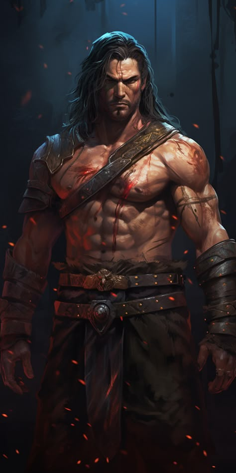 Male Barbarian Fantasy Art, Dhampir Barbarian, Dnd Barbarian Male, Human Barbarian Male, Dnd Character Art Male Human, Dnd Human Male, Viking Kingdom, Barbarian Rpg, Warrior Rpg