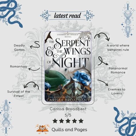 Book Review The Serpent and the Wings of Night Author: @carissabroadbentbooks #serpentandthewingsofnight #vampires #bookreview #bookreviewer #booktoker #bookstagram #books The Serpent And The Wings Of Night, Night Scenery, Paranormal Romance, Book Review, Dark Fantasy, Books To Read, Romance, Reading, Books