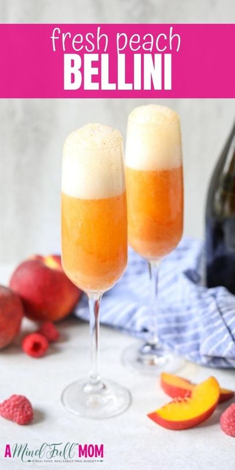 Belini Recipe, Bellini Cocktail Recipes, Peach Bellini Recipe, Peach Bellini Cocktail, Prosecco Drinks, Fresh Peach Recipes, Bellini Cocktail, Bellini Recipe, Cookie And Kate