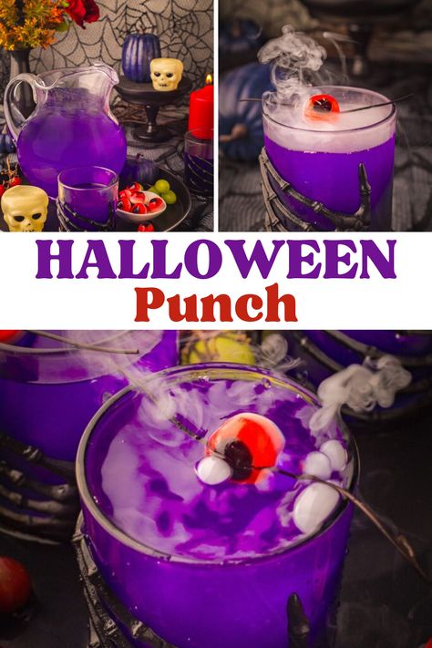 Halloween Punch – This purple spooky Halloween punch is the perfect addition to your Halloween festivities. With a strong grape flavor and spooky purple color, it makes the ultimate Halloween cocktail for your party guests! Easy Halloween drinks, Halloween cocktail recipes, Halloween drinks, spooky punch, Halloween punch recipe, witches brew punch, purple punch, purple cocktails, witches brew, grape punch, grape cocktails. Glow Drinks Alcohol, Hunch Punch Halloween, Frogs Breath Punch, Dry Ice Punch Halloween, Halloween Punch Bowl Alcohol, Halloween Mix Drinks Alcohol, Cheap Halloween Cocktails, Halloween Drinks Alcohol Large Batch, Best Alcoholic Punch For A Party