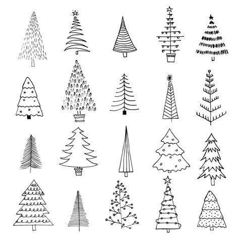 Christmas Tree Simple Drawing, Doodle Christmas Tree, Christmas Tree Drawing Simple, Tree Ideas Drawing, Christmas Tree Ideas Drawing, Christmas Tree Drawings, Drawing New Year, How To Draw Christmas Tree, Simple Christmas Tree Drawing