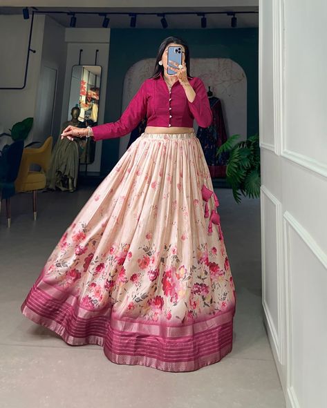 *🌷Co-ord Set Lehenga🌷* Embrace the allure of tradition with the modern charm of floral prints – the Dola Silk lehenga choli speaks volumes in elegance🩷. *NNK1106RPI* *Lehenga(Stitched)* Lehenga Fabric : Dola Silk Lehenga Work : Floral Print With Sequins and Zari Border Lehenga Waist : SUPPORTED UP TO 42 Lehenga Closer : Drawstring with Hand made Tassels and Zip Stitching : Stitched With Canvas Length : 41 Flair : 3.50 Meter Inner : Micro Cotton *Blouse(Stitched)* Blouse fabric : Banglor... Zip Stitching, Lehenga Stitched, Silk Lehenga Choli, Crop Top Lehenga, Cotton Lehenga, Lehenga Fabric, Stitched Lehenga, Silk Lehenga, Cotton Blouse