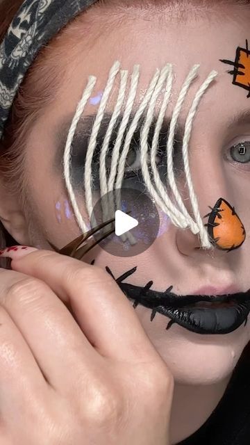 Valeriya on Instagram: "This scarecrow makeup is much easier than it looks! 
Using @mehronmakeup 
#makeup #halloween #halloweenmakeup #makeuptutorial #reels" Scarecrow Costume Face Paint, Scarecrow Face Painting Ideas, Creepy Scarecrow Makeup, Scarecrow Face Paint, Scarecrow Faces, Scarecrow Halloween Makeup, Scary Scarecrow, Make A Scarecrow, Scarecrow Makeup