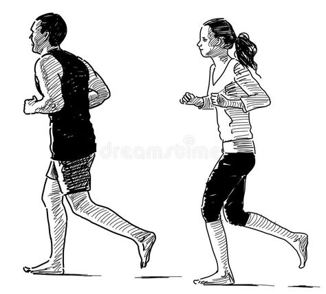 Jogging couple stock illustration Jogging Drawing, Run Illustration, Illustration Couple, Vector People, Vector Sketch, Young Couple, Drawing People, Jogging, Stock Illustration