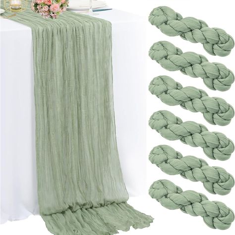 PRICES MAY VARY. High Quality Cheesecloth Gauze Fabric ✅Cheesecloth Table Runner:You will get 6Pcs 35W"x120"L(10FT) sage green cheesecloth table runner, perfect for rectangular and round tables or other shaped tables. They can also be used as perfect decorations for wedding arches or tables, chair sash, curtains, fireplaces, cabinets, sofas and more. ✅Soft Material:Our table runners are made of high quality premium wrinkled gauze fabric, soft to touch, skin-friendly, lightweight and comfortable, Sage Green Cheesecloth Table Runner, Green Cheesecloth Table Runner, Table Runner For Wedding, Gauze Table Runner, Green Bridal Showers, Cheesecloth Table Runner, Long Table Runner, Chair Sash, Wedding Arches