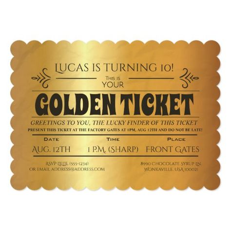 Golden Ticket Birthday, Golden Birthday Themes, Ticket Birthday Invitation, Golden Birthday Parties, Ticket Style, Style Birthday, 30th Bday, Dirty 30, Gold Birthday Party