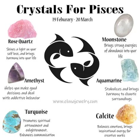 Crystals for Pisces Crystals For Pisces, Chakra Stones Chart, Crystals 101, Pisces Sun Sign, Pisces Personality, Crystal Healing Chart, Aries Ram, Taurus And Scorpio, Pisces Quotes