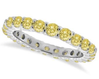 Fancy Yellow Canary Diamond Ring Band 14k White Gold by Allurez Yellow Diamond Wedding Rings, Fancy Yellow Engagement Ring, Canary Diamond Ring, Canary Yellow Diamonds, Yellow Canary, Canary Diamond, Colored Diamond Rings, Diamond Eternity Ring, Fancy Yellow Diamond