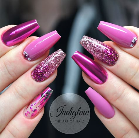 Purple And Pink Nails, Latest Nails, Purple Acrylic Nails, Pink Gel Nails, Purple Nail, Her Nails, Colorful Nail Designs, Nail Designs Glitter, Uñas Acrilicas