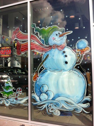 Hand Drawn Window Paintings, Christmas Window Painting, Seasonal Window Painting, Custom Window Art | Graphic Garden Painted Window Art, Christmas Window Decoration, Christmas Window Painting, Window Mural, Decoration Vitrine, Christmas Window Display, Winter Window, Christmas Window Decorations, Painting Snow