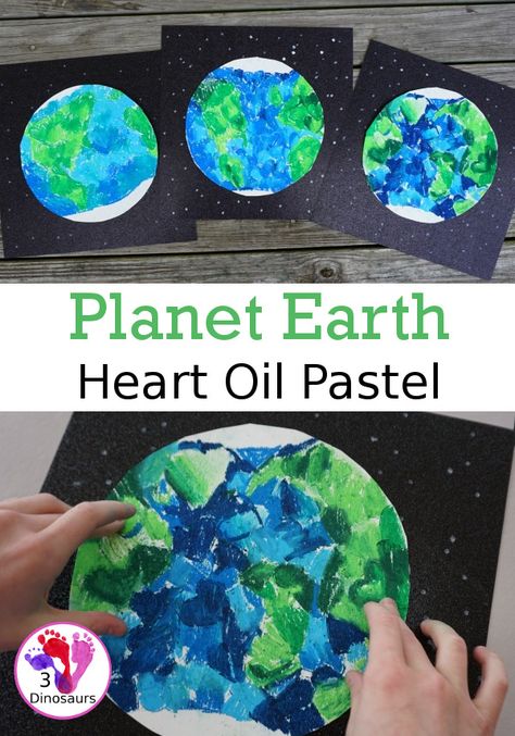 Oil Pastel Earth with Heart Shapes - a great craft that works on blending colors and making a very fun planet Earth for Earth Day - 3Dinosaurs.com #earth #earthday #artforkids #3dinosaurs #oilpastels Earth Art Projects, Recycled Crafts Kids Projects, Sharpie Paint Markers, Outdoors Quotes, Earth Projects, 3 Dinosaurs, Recycled Crafts Kids, Earth Day Crafts