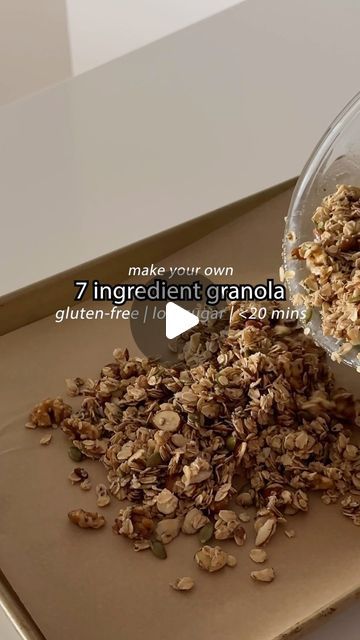 Kelsey Rose on Instagram: "MAKE YOUR OWN GRANOLA!! 🥜 — 7 minutes and can be done in under 20 minutes. It is soooo delicious, low in sugar and such a simple snack recipe that you can easily store and always have on hand!

💛 HOMEMADE GRANOLA 💛 > STORE BOUGHT GRANOLA … however I do have to admit there are some brands out there that dedicate their missions to providing products that are low sugar and minimal ingredients BUT the options are limited and $$.

I definitely do recommend buying the nuts, seeds and oats in bulk if possible for a lower cost option but the best part of making your own is that you can truly add whatever you want to it and also control how much honey/maple syrup you use for sweetness! 

INGREDIENTS: 
+ 1/4 cup melted coconut oil
+ 1/4 cup honey or maple syrup
+ dash o Low Sugar Granola Recipe, Granola Homemade, Low Sugar Granola, Make Your Own Granola, How To Make Granola, Kelsey Rose, Easy Snack Recipes, Granola Recipes, 7 Minutes