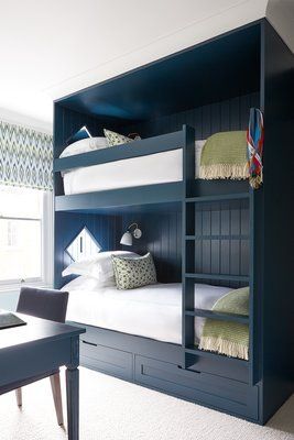 Navy Blue Kids Bedroom, Blue Bunk Beds, Blue Kids Bedroom, Turner Pocock, Navy Blue Bedroom Ideas, Chelsea Townhouse, Small Tv Room, Guest Bedroom/office, Navy Blue Bedrooms