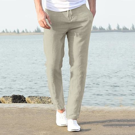 Linen Trousers For Men, Bekväma Outfits, Pants Drawing, Cotton Linen Trousers, Mens Linen Pants, Pants Male, Summer Trousers, Streetwear Pants, Linen Men