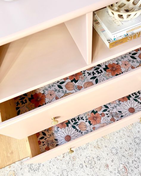 IKEA REIMAGINED | This gorgeous muted pink turned this unwanted IKEA dresser into something that can be enjoyed for years to come! Swipe to see the before! 👉 When choosing the design elements I envisaged this solid pine piece as a change table in a nursery, but I think it could look just as beautiful in a ‘grown-up’ bedroom too! With new drawer bottoms, a lick of paint, floral wallpaper lining the shelves and drawers and solid brass hardware, this dresser is now one of a kind. Here’s whe... Grown Up Bedroom, Change Table, Ikea Dresser, Muted Pink, Grown Up, Solid Pine, Brass Hardware, Changing Table, Floral Wallpaper