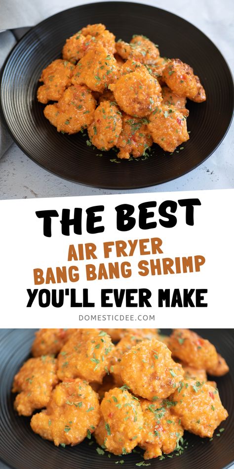 Air Fryer Bang Bang Shrimp - Domestic Dee Air Fryer Bang Bang Shrimp, Bang Bang Shrimp Recipe, Air Fryer Shrimp, Fried Shrimp Recipes, Bang Bang Sauce, Bang Bang Shrimp, Crispy Shrimp, Popular Appetizers, Delicious Seafood Recipes