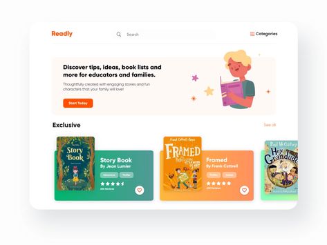 Readly by Pourav Raj for StanVision on Dribbble Web Design Books, Web Header, Bookstore Design, Ui Design Mobile, Website Banner Design, Reading Website, Kids Web, Library Website, Adobe Illustrator Graphic Design