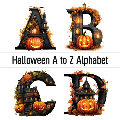 Halloween Letters Alphabet, Halloween Alphabet Letters, Pumpkin Alphabet, Fall Alphabet, Thanksgiving Alphabet, Halloween Lettering, Halloween Alphabet, Clipart Letters, Halloween Font