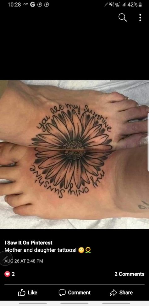 Tattoo Mom Daughter, Sister Friend Tattoos, My Sunshine Tattoo, Sunflower Foot Tattoos, Tattoo Mom, Sunshine Tattoo, Mom Daughter Tattoos, Tattoo Foot, Daughter Tattoo