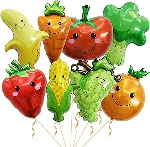 8 Pack Gaint Fruit Vegetable Foil Balloons Cute Helium Mylar Strawberry Grape Banana Orange Corn Carrot Tomato Broccoli Balloons for Theme Birthday Party Decorations Supplies Tomato Broccoli, Vegetable Cartoon, Inflatable Toy, Cute Strawberry, Mylar Balloons, Foil Balloons, The Balloon, Party Decoration, Birthday Party Decorations