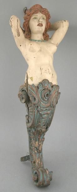 Artist Unknown. Mermaid figurehead with polychrome painted surface. American, 19th century. 24in. Mermaid Figurehead, Mermaids Sirens, Ship Figurehead, Mermaid Figures, Carved Mermaid, Mermaid Board, Mermaid Dreams, Mermaids And Mermen, Vintage Mermaid