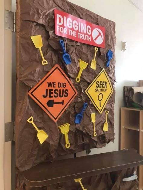 Construction Bible School Theme, Construction Vbs Decorations, Concrete And Cranes Vbs Decorations, Stompers And Chompers Vbs 2023, Vbs Construction Theme, Destination Dig Vbs, Construction Decorations, Construction Vbs, Sunday School Room Decor