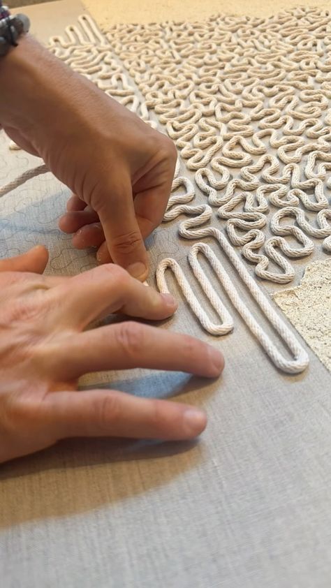 Daniel Dugan | Rope and sand on linen. #ropeart #linen #artprocess #neutralpalette #losangeles #timelapseart | Instagram Jute Wall Art, Canvas Photo Transfer, Wall Relief, Rope Wall, Bas Relief, July 31, Neutral Palette, Process Art, Photo Canvas