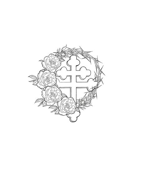 Tattoo design for my ribs by Adam the Tattooist peonies Slovak cross and thorns Slovak Tattoo, Thorn Tattoo, Orthodox Cross, Rose Crown, Travel Tattoos, Haruki Murakami, Crown Of Thorns, Cross Tattoo, Travel Tattoo