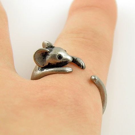 Adjustable sizeSize 59antique SILVER mouse ringAnimal by HappyRing Animal Wrap Rings, Mouse Ring, Silver Wrap Ring, Big Ears, Rhinestone Eyes, Animal Rings, Wrap Ring, Knuckle Rings, Cute Rings