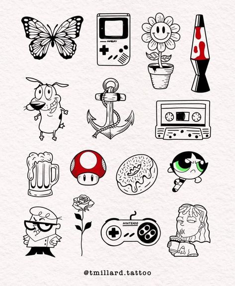 Blitz Tattoo, Tato Flash, Sharpie Tattoos, Simple Tattoo Designs, Flash Sheet, Flash Tattoo Designs, Doodle Tattoo, Tattoo Stencil Outline, Book Instagram