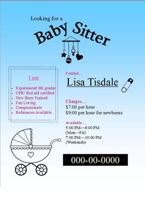 Babysitting Profile, Babysitting Posters Ideas, Babysitter Flyer Ideas, Babysitting Resume, Babysitting Posters, Babysitting Club, Babysitter Printable, Babysitting Tips, Babysitting Hacks