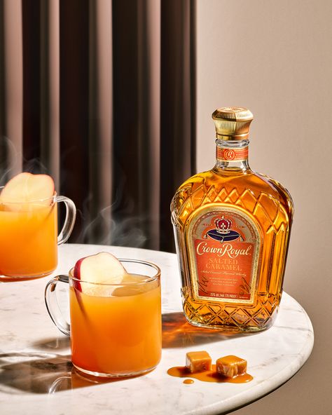 Salted Caramel Apple Cider Cocktail, Salted Caramel Apple Crown Royal Drinks, Salted Caramel Crown Royal Apple Cider, Salted Crown Royal Recipes, Crown Caramel Apple Drinks, Caramel Crown Royal Drinks, Crown Salted Caramel Drinks, Crown Drinks Recipes, Crown Royal Salted Caramel Drinks