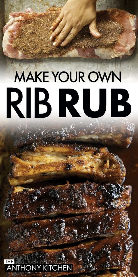 This rib rub recipe was carefully crafted to achieve the perfect balance of sweet, savory, and smoky. Thanks to the blend of spices, BBQ flavor is infused into oven-baked ribs; no grill or smoker required! Best Ribs Recipe Oven And Grill, Spare Ribs Rub Recipe, Bbq Ribs Rub, Rib Seasoning Recipes, Homemade Bbq Rub Recipes, Rib Oven Recipe, Dry Rub For Ribs On The Grill, Bbq Rub Recipe Ribs, Pork Spare Ribs Smoker Recipes