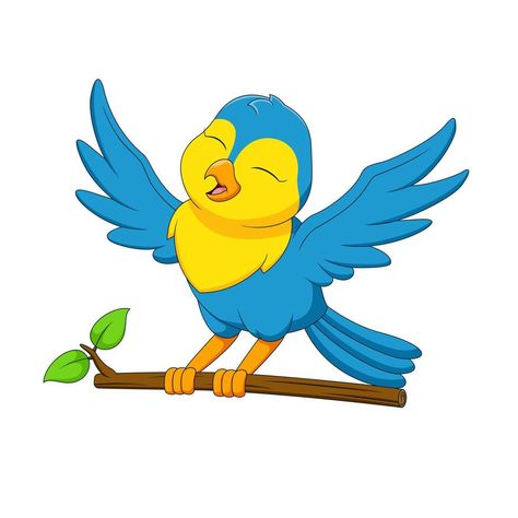 Blue Bird Cartoon, Bird Cartoon, Yellow Bird, Blue Bird, Vector Art, Vector Free, Singing, Royalty, Royalty Free