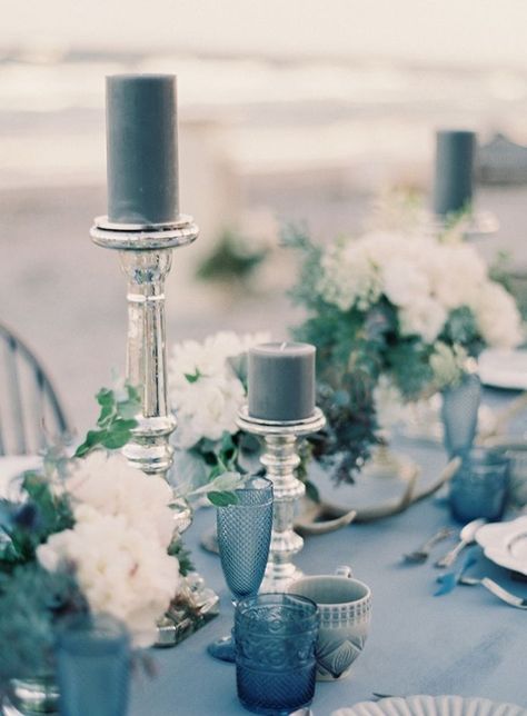 Blue is a divine colour to use as part of your wedding colour palette, but it’s often overlooked by other colours such as pink or purple. Dusty blue is a timeless shade that is oh-so elegant, and it’s the perfect ‘something blue’ for your special day. Let’s take a look at how you can create a dusty blue wedding in 5 simple steps… Wedding Color Schemes Summer, Blue Table Settings, Tafel Decor, Blue Wedding Inspiration, Winter Wedding Colors, Blue Themed Wedding, Beach Wedding Inspiration, Wedding Colors Blue, Summer Wedding Colors