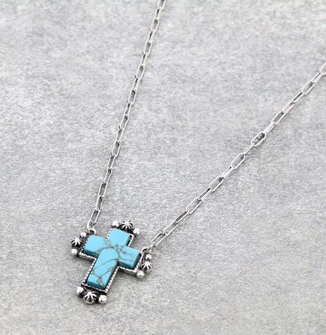 Crosses don’t have to be just silver and gold, this beautiful turquoise cross necklace is on sale for under $20 Shop the link 👆🏻👆🏻👆🏻 #shopsmall #etsyseller #etsysellersofinstagram #etsyshop #louisianalocalbusiness #smallbusinessowner Cutesy Outfits, Western Jewerly, Western Fashion Jewelry, Turquoise Cross Necklace, Fancy Pens, Jewelry Cross, Cowgirl Accessories, Wishlist 2024, Closet Wishlist