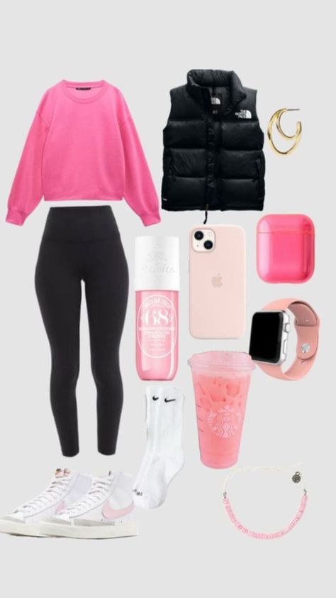 #pink Shffls Outfits, Outfit Ideas Shuffle, Cute Middle School Outfits, Preppy Outfits For School, Preppy Things, Simple Outfits For School, Cute Outfits With Leggings, Cute Nike Outfits, Morning Run