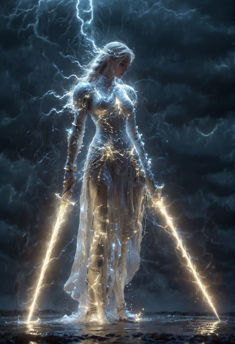 Goddess Character Inspiration, Gothic Models Dark Beauty, Goddess Character Art, Warrior Aesthetic Female, Warrior Goddess Art, Goddess Concept Art, Mythical Outfits, Lightning Goddess, Storm Goddess