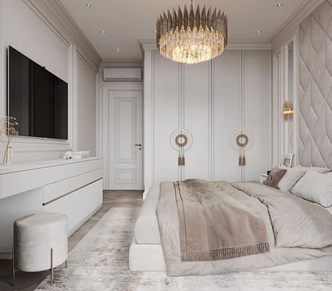 Classic Modern Bedroom Design, Elegant Bedroom Ideas Classy, Hotel Room Design Bedrooms, Aesthetic Bed Sheets, Neoclassical Bedroom, Bedding Master, Aesthetic Interior Design, Neoclassical Interior, Home Hall Design