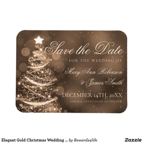 Gold Christmas Wedding, Christmas Save The Date, Christmas Wedding Themes, Black Gold Christmas, Winter Party Themes, Christmas Wedding Invitations, Christmas Date, Winter Sparkle, Wedding Magnet