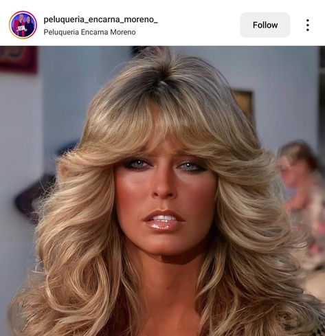 Farah Fawcett 70s Fashion, Farrah Fawcett 70s Makeup, 70s Hair Farrah Fawcett, 70s Glam Hair And Makeup, 80s Stars Women, Hair 70s Style Woman, Modern Farah Hair, Farah Fawcett Makeup, Farrah Fawcett Hairstyles