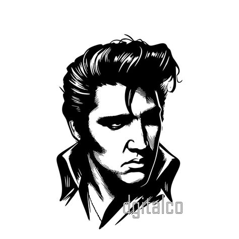 Elvis Presley Stencil, Elvis Presley Tattoo Design, Elvis Presley Png, Elvis Stencil, Famous People Drawings, Elvis Svg, Elvis Presley Tattoo, Tattoo Chart, Record Ideas