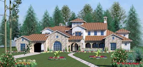 Tuscan House Plan - 6 Bedrooms, 5 Bath, 9242 Sq Ft Plan 19-1703 Tuscan Mansion Floor Plans, Tuscan Mansion, Tuscan Style House, Stone House Plans, Tuscan House Plans, 6 Bedroom House Plans, Inspiring Architecture, Hacienda Style Homes, Sims 4 House Plans